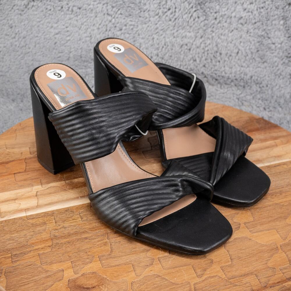 NWOT Dolce Vita Women's Black Emeley Slip-On Double Band Heeled Sandals, Size 9